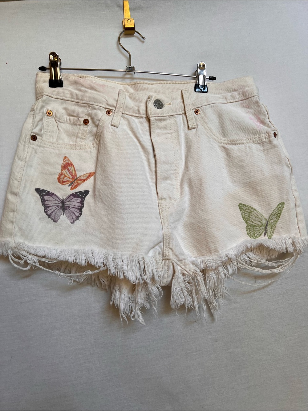 Levi's White 100% Cotton Denim Shorts with Colorful Butterfly Prints